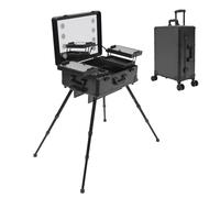 OUBUBY Kit Maquillaje, Maletín de Maquillaje con Ruedas, Maletín de Maquillaje Profesional con Ruedas con Espejo y Luz LED, Negro, 1