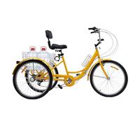 OUBUBY Triciclo adulto 24 pulgadas 7 velocidades, triciclo plegable ciudad anciana con luces LED cesta de la compra con respaldo bicicleta adecuado para todos los revestimientos de carretera
