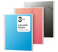 Oucaru Cuaderno en espiral con rayas universitarias, paquete de 3, 1 tema, 70 hojas de 8-1/2 x 10 pulgadas, 3 agujeros perforados, cuadernos de diario rayados, para escribir, hogar y oficina