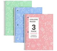 Oucaru Cuadernos en espiral, paquete de 3, 1 materia, papel rayado universitario, 8 x 10-1/2 pulgadas, 70 hojas por cuaderno, cuadernos en espiral para escuela, oficina, hogar, escritura