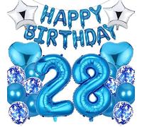 Ouceanwin Decoración Cumpleaños 28 años Hombre, 28 años Globos de Cumpleaños Hombre, 28 años Fiesta Cumpleaños Hombre, Azul Globos Happy Birthday Decoracion para Fiesta de 28 Cumpleaños Adulto