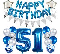 Ouceanwin Decoracion Cumpleaños 51 años Hombres, Azul Globos 51 Cumpleaños Hombres, Globos de Cumpleaños 51 años Hombres Happy Birthday Decoracione para Fiesta de Cumpleaño 51 años Adultos