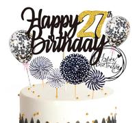 Ouceanwin Decoración para tarta de 27 cumpleaños para mujer y hombre, color negro, decoración para tartas Happy 27th Birthday, decoración para tartas de cumpleaños para niños de 27 años, decoración de
