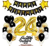 Ouceanwin Globo 24 años Cumpleaños Mujer Hombre, Oro Negro Decoración Tarta Cumpleaños 24 años Happy Birthday Decoracion, Globos Numeros 24 Decoración Fiesta Cumpleaños 24 años Adulto
