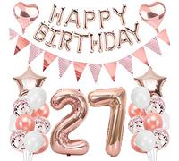 Ouceanwin Globo 27 Cumpleaños Mujer, Decoración Cumpleaños 27 años Mujer, Decoración Tarta Cumpleaños 27 años Mujer, Oro Rosa Globos Happy Birthday Decoracion para Fiesta de 27 Cumpleaños Adulto