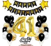 Ouceanwin Globo 41 años Cumpleaños Mujer Hombre, Oro Negro Decoración Tarta Cumpleaños 41 años Happy Birthday Decoracion, Globos Numeros 41 Decoración Fiesta Cumpleaños 41 años Adulto