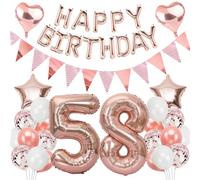 Ouceanwin Globo 58 Cumpleaños Mujer, Decoración Cumpleaños 58 años Mujer, Decoración Tarta Cumpleaños 58 años Mujer, Oro Rosa Globos Happy Birthday Decoracion para Fiesta de 58 Cumpleaños Adulto