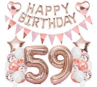 Ouceanwin Globo 59 Cumpleaños Mujer, Decoración 59 Años, Tarta Oro Rosa, Globos Happy Birthday para Fiesta Adulto