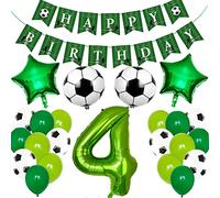 Ouceanwin Globo de Cumpleaños 4 Años, Globos de Fútbol para 4 Cumpleaños, Globos de Helio Numero 4 Verde, Guirnalda Happy Birthday, Decoraciones de Fiesta de Cumpleaños para 4 años Niña & Niño