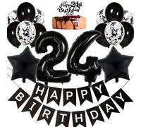 Ouceanwin Globos 24 Cumpleaños Hombre, Decoración Cumpleaños 24 años Mujer, Negro Decoración para Tartas de Cumpleaños 24 Cake Topper Happy Birthday, Decoracion Fiesta 24 años Cumpleaños Adulto