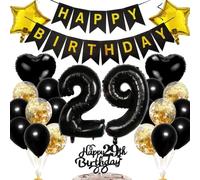 Ouceanwin Globos 29 Cumpleaños Hombre, Decoración Cumpleaños 29 años Mujer, Happy Birthday Decoración de Tartas de Cumpleaños, Oro Negro Kit de Decoracion para Fiesta de Cumpleaños 29 años Adulto