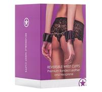 Ouch! Reversible Wrist Cuffs Purpura Esposas con Lado en Piel y Otro en Neoprene - 126 gr