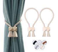 OUdini Paquete de 2 Fuertes Alzapaños de Cortina Magnéticos, Alzapaños de Cortina de Algodón para Exteriores, Alzapaños Tejidos a Mano, Alzapaños para Cortinas, Alzapaños para Cortinas/Beige/2Pcs