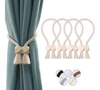 OUdini Paquete de 2 Fuertes Alzapaños de Cortina Magnéticos, Alzapaños de Cortina de Algodón para Exteriores, Alzapaños Tejidos a Mano, Alzapaños para Cortinas, Alzapaños para Cortinas/Beige/4Pcs