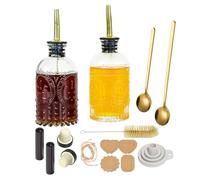Oudizz 2 Piezas Dispensador de Miel - 200ml Aceitera Antigoteo Cristal Cocina de Metal ideal Para Jarabe de Café, Condimentos, Barra de Café y Etiquetas