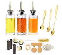 Oudizz 3 Piezas Aceitera Antigoteo Cristal Cocina - 200ml Dispensador de Miel de Metal ideal Para Jarabe de Café, Condimentos, Barra de Café y Etiquetas