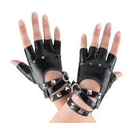 OUDQFCJ 1 Par Guantes Sin Dedos de Cuero,Punk Negros con Tachuelas,Estilo Gótico Rock,Elegantes para Halloween,Mujeres y Niñas,Cosplay,Goth,Tácticos para Conducir Coche y Rendimiento (Negro)