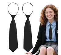 OUDQFCJ 2 corbatas negras para mujer, corbata larga, corbata JK uniforme, corbata estrecha, corbata ajustable para niñas, graduación, boda de negocios, Negro, L