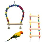OUDQFCJ 2 piezas Juguete para Pájaros, Columpio de Madera Triangular con Campana, Escalera de Madera
