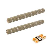 OUDQFCJ 2 piezas Sushi, Alfombrilla de Estilo Japonés, Rollo Natural Maki, Fabricado con Alta Calidad, Reutilizable Cocinar, Kit Completo con Bambú Moso, Ideal para Hacer en Casa (24 x 24 cm)