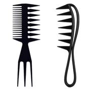 OUDQFCJ 3 unidades Peine Dientes Anchos Antiestático, Dientes Gruesos, para Rizos, Cepillo Rizos Método Curly, Profesional Peluquería, Antitirones, Reduciendo Rotura de Cabello, Salón y Hogar (Negro)