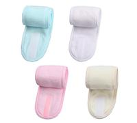 OUDQFCJ 4 Piezas Cinta de Pelo Ajustable para Cosmética con Cierre de Velcro, Diadema de Toalla para Maquillaje, Spa, Lavado de Cara, Deporte, Yoga Verde, Rosa, Blanco, Amarillo