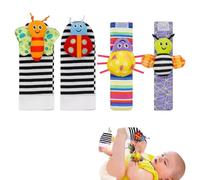 OUDQFCJ 4Pcs Sonajeros para Bebés Calcetines y Muñequeras Juguetes Educativos para Bebés, Niñas, Niños, Recién Nacidos y Pequeños (0-6 Meses)