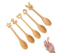OUDQFCJ 5 piezas cucharas de cocina pequeñas de alta calidad, Cuchara de madera con dibujos animados, para cocinar y hornear, ideal para niños (16 cm)