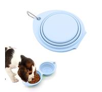 OUDQFCJ Cuencos para perros plegables, 2 en 1, cuenco de viaje integrado, bebedero perro portátil, ideal para paseo, sin borde de plástico, vaso plegable para senderismo y camping (Azul)