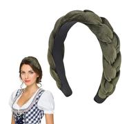 OUDQFCJ Diadema de Terciopelo Trenzado Verde para Dirndl, Ancho y Acolchado, Accesorio de Pelo Tradicional para Mujeres y Niñas, Estilo Vintage