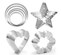 OUDQFCJ Juego de 20 moldes para galletas de acero inoxidable, redondos, corazón, estrella, flor