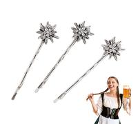 OUDQFCJ Juego de 3 Horquillas Tradicionales con Strass y Flor Edelweiss (color plata antigua), Campanilla de Invierno