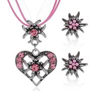 OUDQFCJ Juego de Joyas Tradicionales para Mujer con Colgante de Corazón y Pendientes de Edelweiss - Accesorios para Traje Regional en Oktoberfest