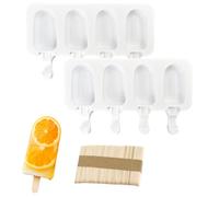 OUDQFCJ Molde helado Kmolde helados silicona con palo Moldes helados silicona 2 Unidades 8 Cavidades Con Aplicar para Hacer forma de helado Viene con 50 barritas