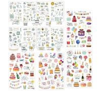 OUDQFCJ Set de 8 Hojas de Pegatinas de Cumpleaños con Muchos Motivos para Album Fotos, Libro de Visitas, Decoración de Fiesta para Niños y Adultos