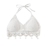 OUDQFCJ Top de Crochet para Mujer, Bikini Top, Camiseta de Playa, Sujetador Hippie, Flower Power, Algodón (Talla: Unisex) (Blanco)
