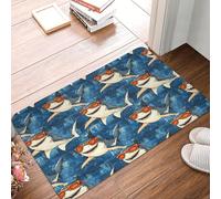 Oudrspo Alfombras de baño con Estampado de tiburón y Gafas de Dibujos Animados, Lavables a máquina, alfombras de Ducha para baño, alfombras de baño Antideslizantes y absorbentes de 16x24 Pulgadas.