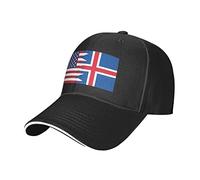 Oudrspo America Islandia Amistad Bandera Ajustable Sandwich Dad Casquette para Hombres Mujeres Negro