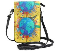 Oudrspo Around The World Crossbody Phone Purse Small Mini Shoulder Bag Cell Phone Pouch Leather Wallet Best Gift for Anniversary,Birthdays