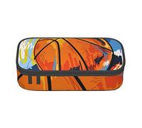 Oudrspo Baloncesto Bosquejo Colorido Disfrute Impreso Estuche de lápiz Duradero Estuche de papelería con Compartimento con Cremallera Estuche de lápiz portátil de Gran Capacidad