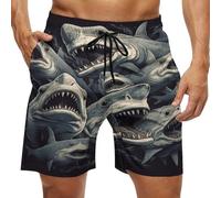 Oudrspo Bañador de Secado rápido con Estampado de tiburón para Hombre, Pantalones Cortos Deportivos de Playa con Forro de Malla