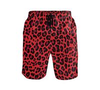 Oudrspo Bañador Rojo para Hombre, Pantalones Cortos de Playa con Estampado de Leopardo, de Secado rápido, con Bolsillos