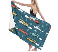 Oudrspo Bañera Grande y Ligera y Suave, Transporte de Dibujos Animados, Coches de Juguete y señales de tráfico, Toalla de Playa para Viajes de Hotel Familiar, Deportes de natación