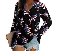 Oudrspo Basketball Player U.s. Flag Women's Long Sleeve Shirts V Neck Tees Casual Loose Tops Trendy Basic Blouse