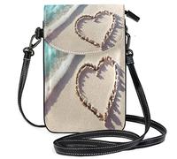 Oudrspo Beach Heart Pattern Crossbody Phone Purse Small Mini Shoulder Bag Cell Phone Pouch Leather Wallet Best Gift for Valentines Day,Anniversary,Birthdays