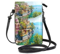 Oudrspo Beautiful Coast and Colorful Houses Crossbody Phone Purse Small Mini Shoulder Bag Cell Phone Pouch Leather Wallet Best Gift for Valentines Day,Anniversary,Birthdays