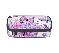 Oudrspo Beautiful Purple Butterfly Art (1) Estuche para lápices Duradero Impreso Estuche de papelería con Compartimento con Cremallera Estuche para lápices portátil de Gran Capacidad