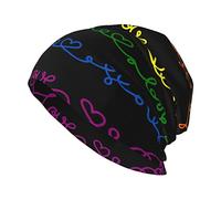 Oudrspo Black Rainbow Love Hearts 15 Rainbow Pride Stripes Colorful Baggy Slouchy Beanie Chemo Hat Cancer Headwear Gorros de Punto Bufanda Gorro de Dormir para Mujeres y Hombres