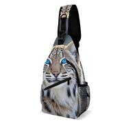 Oudrspo Blue Eyed Bobcat Sling Bag for Men Women Crossbody Backpack Black PandPattern Crossbody Bag Chest Bags for Travel Sport