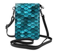 Oudrspo Blue Teal Mermaid Fish Scales Small Crossbody Bags Leather Cell Phone Purse Wallet For Women Girl